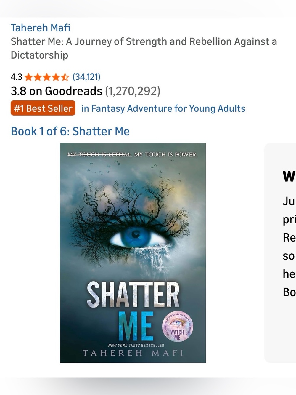 Shatter Me by — Blue Cover Book